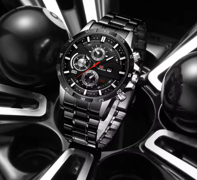 Relógio Desportivo Masculino – Aço Inoxidável Preto