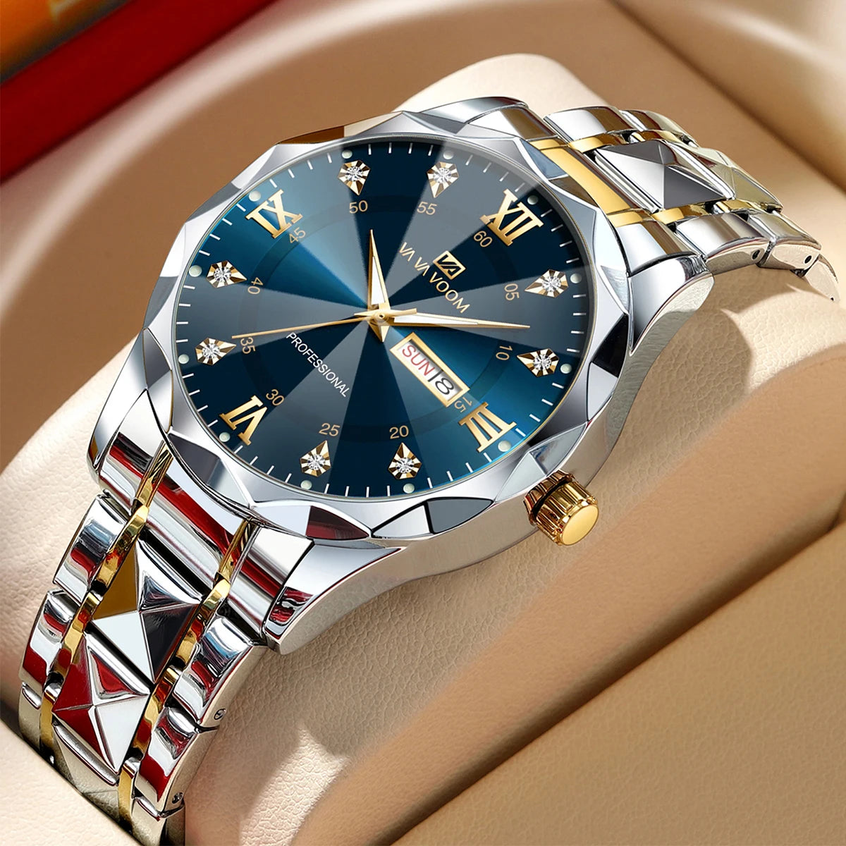 Prestige Men’s Watch — Two-Tone Stainless Steel Design with Royal Blue Dial