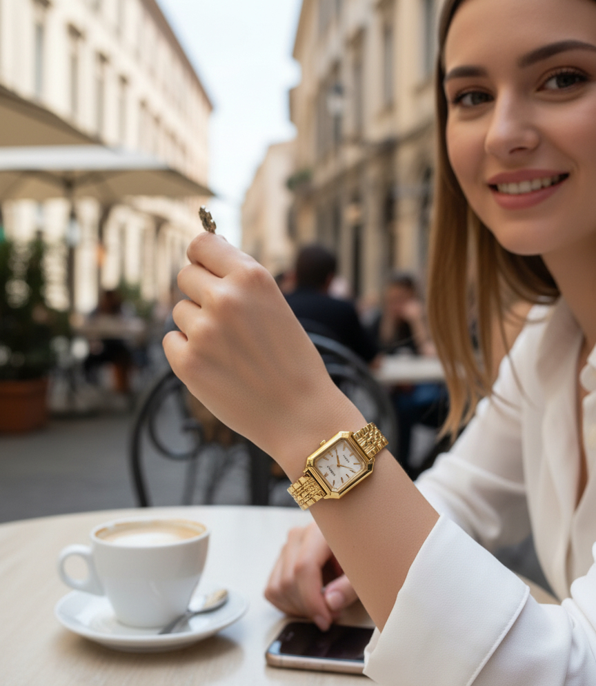 Relógio Luxuoso Feminino em Aço Inoxidável