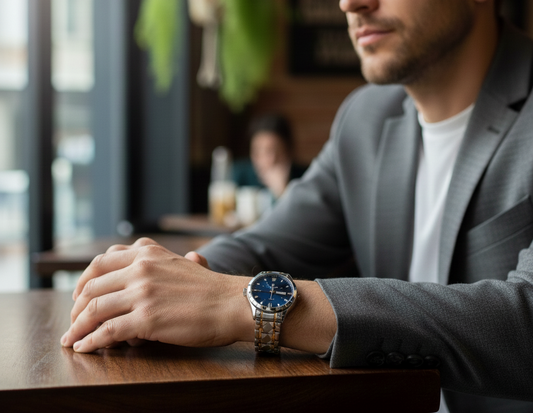 Prestige Men’s Watch — Two-Tone Stainless Steel Design with Royal Blue Dial