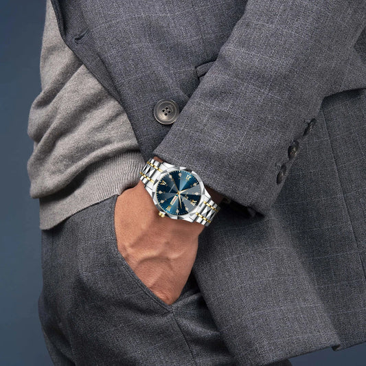 Prestige Men’s Watch — Two-Tone Stainless Steel Design with Royal Blue Dial