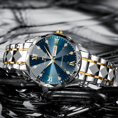 Prestige Men’s Watch — Two-Tone Stainless Steel Design with Royal Blue Dial