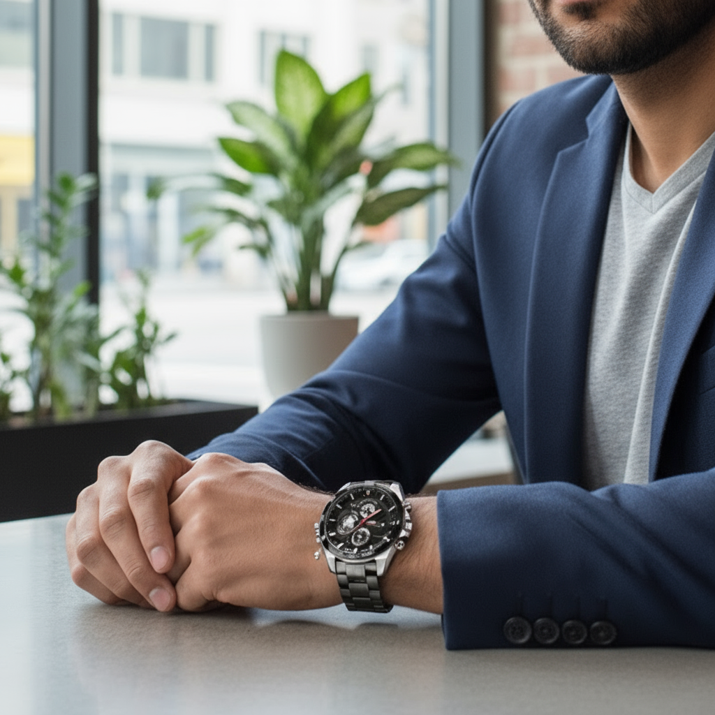 Relógio Desportivo Masculino – Aço Inoxidável Preto